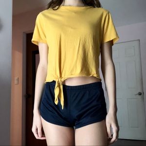 Mustard Yellow Tied Cropped Tee SMALL
